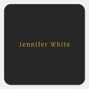 Sticker Carré Calligraphie Elegant Retro Gold & Black Nom
