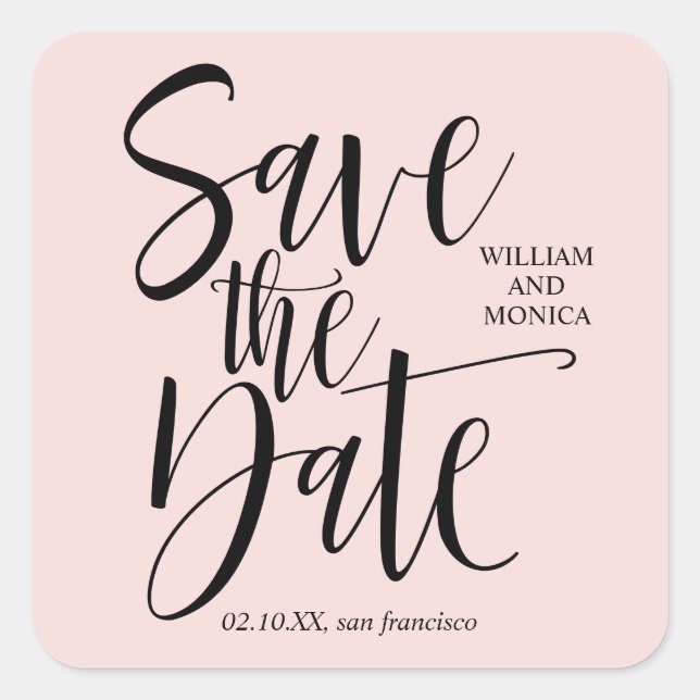 Sticker Carré Calligraphie en gras | mariage moderne rose noir (Devant)