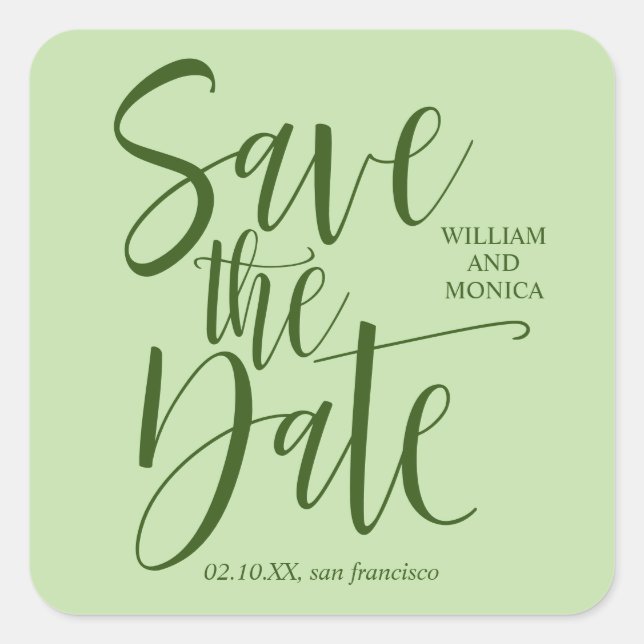 Sticker Carré Calligraphie en gras | Vert chic mariage moderne (Devant)