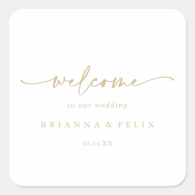 Sticker Carré Calligraphie Moderne Elegant Mariage Or Bienvenue (Devant)
