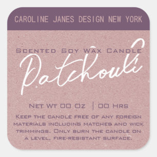 Sticker Carré Calligraphie moderne Lilac Kraft Papier Bougie Éti