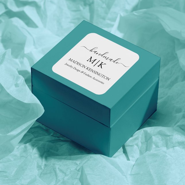 Sticker Carré Calligraphie Monogramme artisanal ou Ajouter un lo (Edit to Customize text, colors and more)