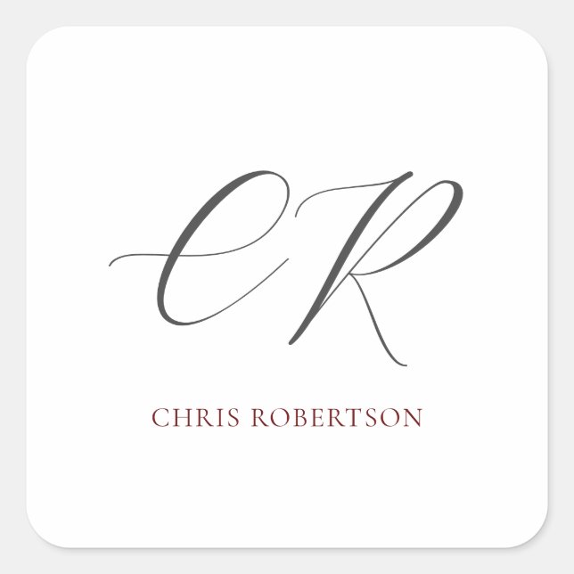 Sticker Carré Calligraphie Monogramme Nom Black White Cadeau per (Devant)