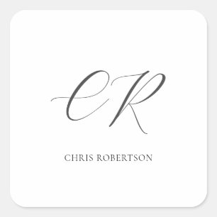 Sticker Carré Calligraphie Monogramme Nom Black White Cadeau per