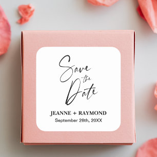 Sticker Carré Calligraphie Romantique Enregistrez la Date Mariag