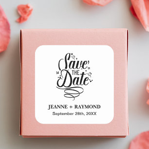 Sticker Carré Calligraphie Romantique Mariage Sur Mesure Date à