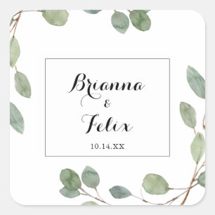 Sticker Carré Calligraphie verte moderne Mariage Enveloppe Phoqu