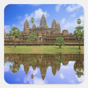 Sticker Carré Cambodge, Kampuchea, temple d'Angkor Wat.