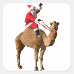 Sticker Carré Camel de Noël et Père Noël