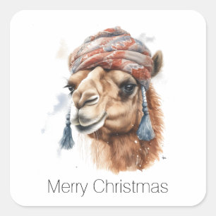 Sticker Carré Camel de Noël, personnalisable