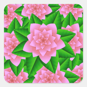 Sticker Carré Camellias rose glace et Feuilles verts