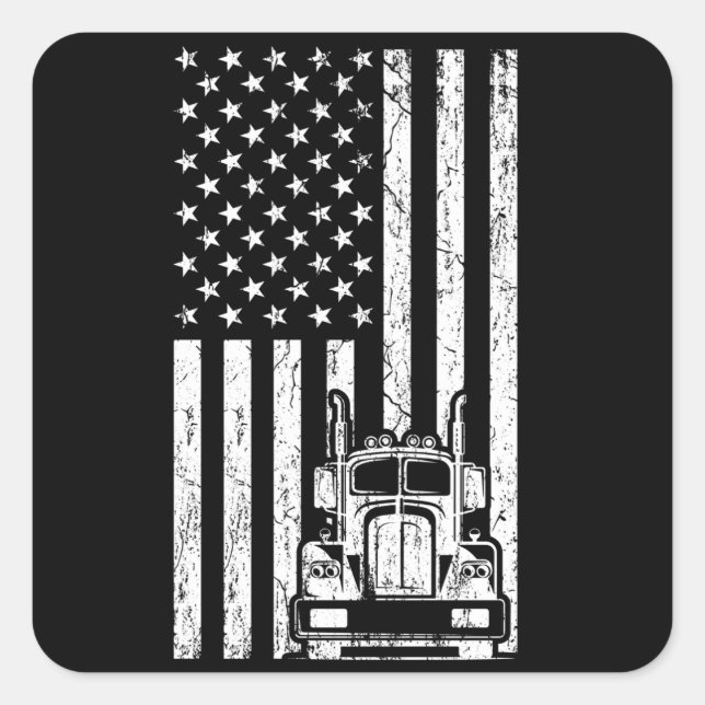 Sticker Carré Camion de camionnette de camionnette Big Rig Camio (Devant)