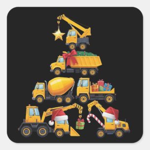 Sticker Carré Camion de construction de pelle de Noël arbre