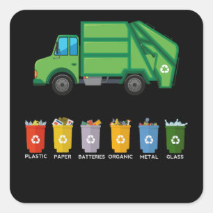 Sticker Carré Camion de recyclage Enfants Camion de déchets