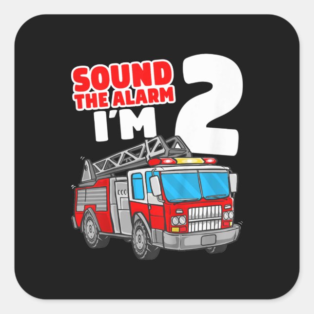Sticker Carré Camion d'incendie 2 ans pompier 2e anniversaire (Devant)