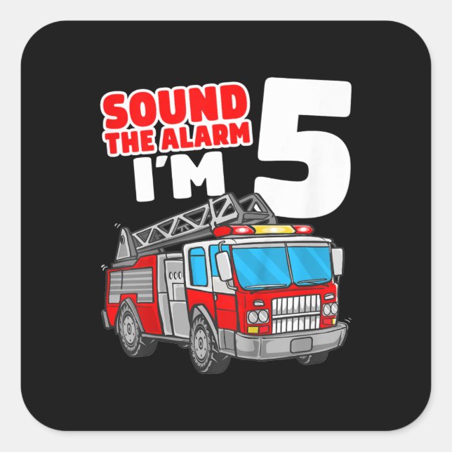 Sticker Carré Camion d'incendie 5 ans pompier 5e anniversaire (Devant)