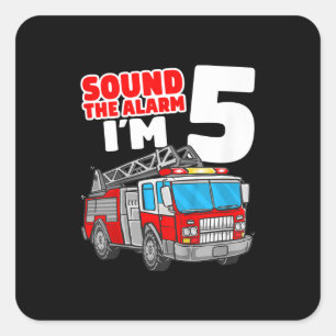 Sticker Carré Camion d'incendie 5 ans pompier 5e anniversaire