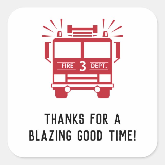Sticker Carré Camion d'incendie | Merci Anniversaire de enfant d (Devant)