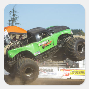 Sticker Carré Camion Monster Vert En Action