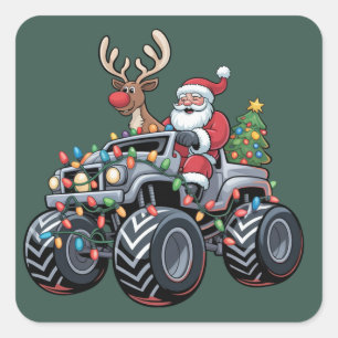 Sticker Carré Camion monstre Noël Père Noël Fêtes Enfants