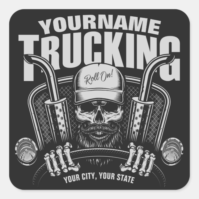 Sticker Carré Camionnage personnalisé Camionneur de crâne Camion (Devant)
