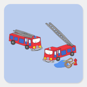 Sticker Carré Camions pompiers rouges