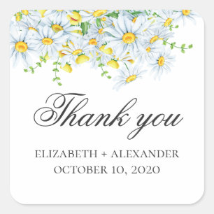 Sticker Carré Camomille d'été merci. Fleurs de printemps mariage