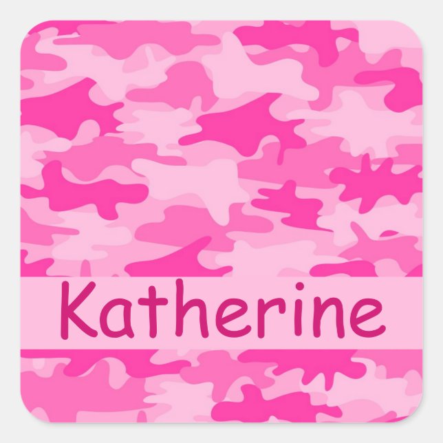 Sticker Carré Camouflage rose Nom Personnalisé (Devant)