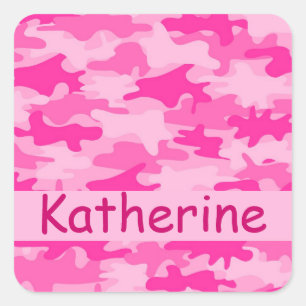 Sticker Carré Camouflage rose Nom Personnalisé