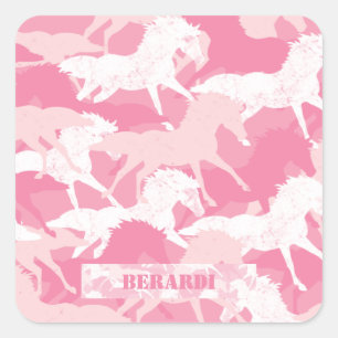 Sticker Carré Camouflage rose personnalisé Camo de cheval