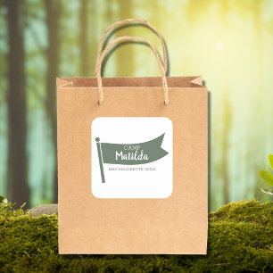 Sticker Carré Camp Bachelorette Mountain Drapeau vert Camping