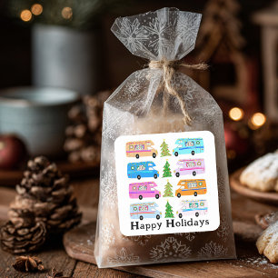 Sticker Carré Camper de Noël Vintage Motorhome RV Xmas