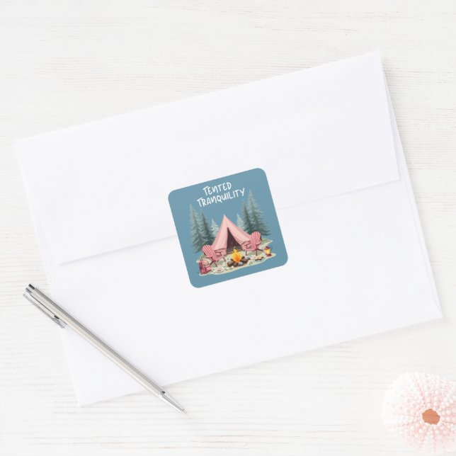 Sticker Carré Camping Cosy Tente de Glamping Esthétique & Feu de (Enveloppe)