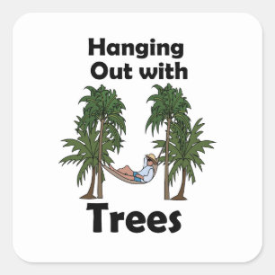 Sticker Carré Camping en hamac Citation drôle sur les arbres