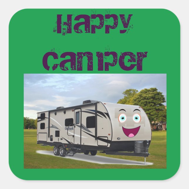 Sticker Carré Camping Happy Retirement dans le RV par Funnycoomb (Devant)