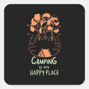 Sticker Carré Camping - Le Camping Est Mon Endroit Heureux
