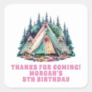 Sticker Carré Camping Sleepover Anniversaire Fête Favoriser