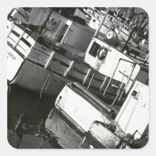 Sticker Carré Canada, Nouvelle-Écosse, Digby. Bateaux de pêche