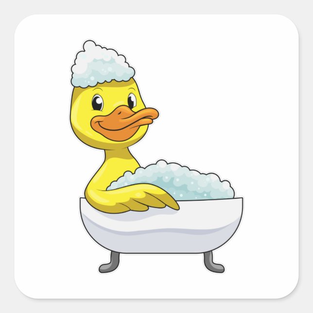 Sticker Carré Canard à la baignade avec baignoire et mousse (Devant)
