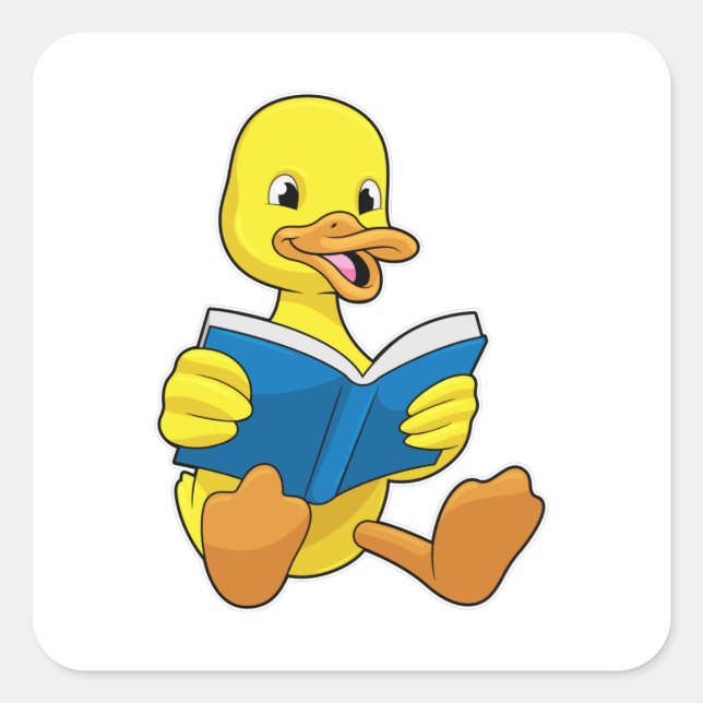 Sticker Carré Canard à la lecture avec livre (Devant)