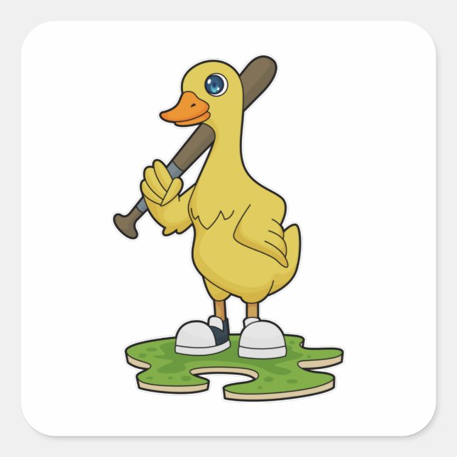 Sticker Carré Canard au baseball avec batte de baseball (Devant)