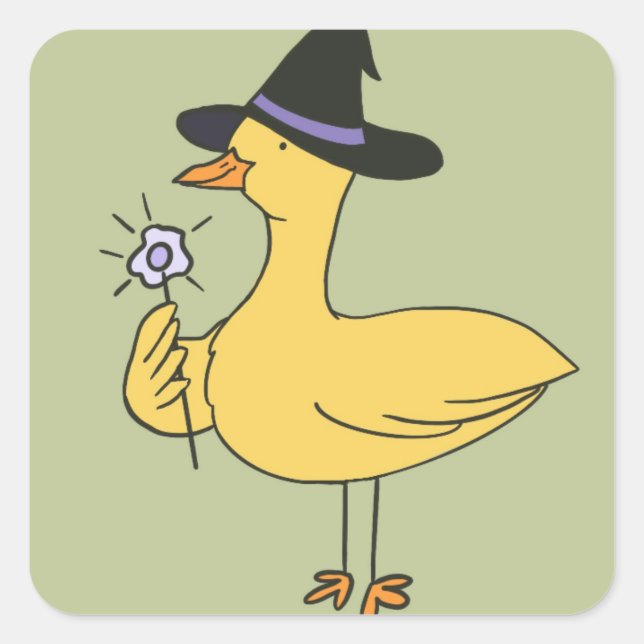 Sticker Carré Canard avec un Casquette sorcier (Devant)