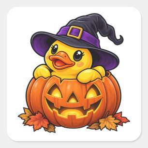 Sticker Carré Canard en caoutchouc Jack-o'-Lantern Halloween