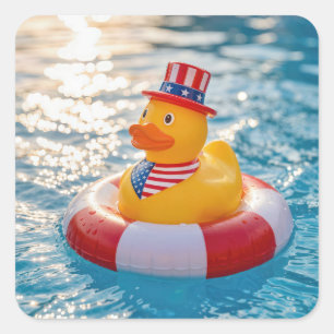Sticker Carré Canard en caoutchouc jaune patriotique USA dans un