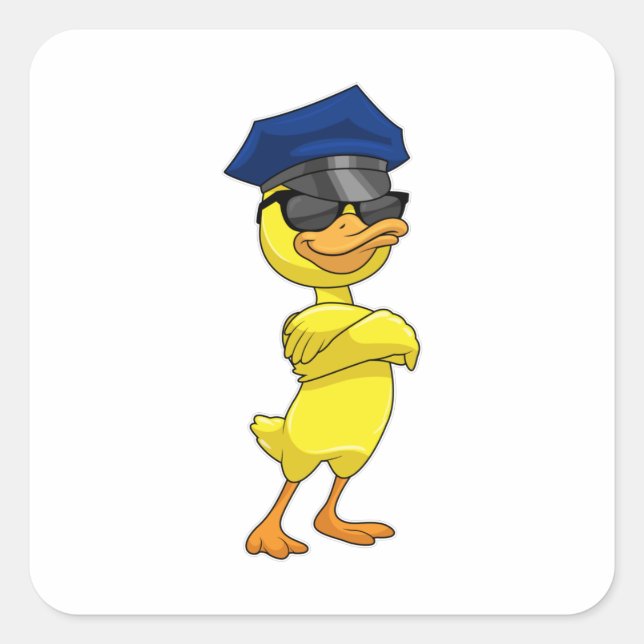 Sticker Carré Canard en tant qu'officier de police avec casquett (Devant)