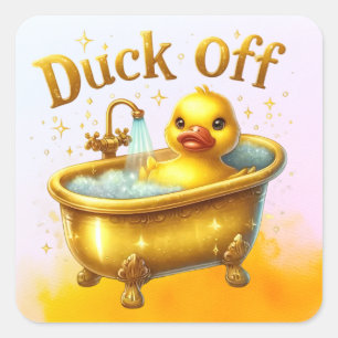 Sticker Carré Canard jaune dans la baignoire