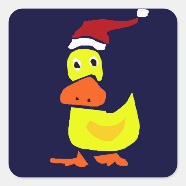 Sticker Carré Canard jaune mignon à Santa Hat (Devant)