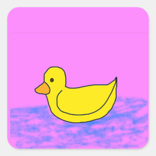 Sticker Carré Canard jaune mignon sur rose