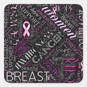 Sticker Carré Cancer du sein Sensibilisation Mot Cloud ID261