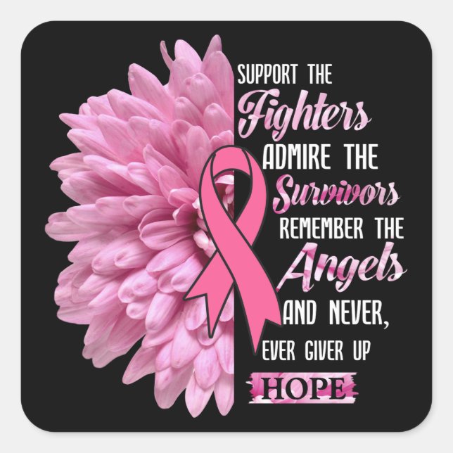 Sticker Carré Cancer Du Sein Soutien Les Combattants Cadeau Pour (Devant)